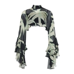 LACE Μαύρο εμπριμέ μεταξωτό  τοπ