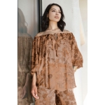 Μεταξωτή μπλούζα με μανίκια εμπριμέ μόκα