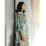 Μεταξωτή μπλούζα με μανίκια εμπριμέ teal - Image 2