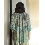 Μεταξωτή μπλούζα με μανίκια εμπριμέ teal - Image 3