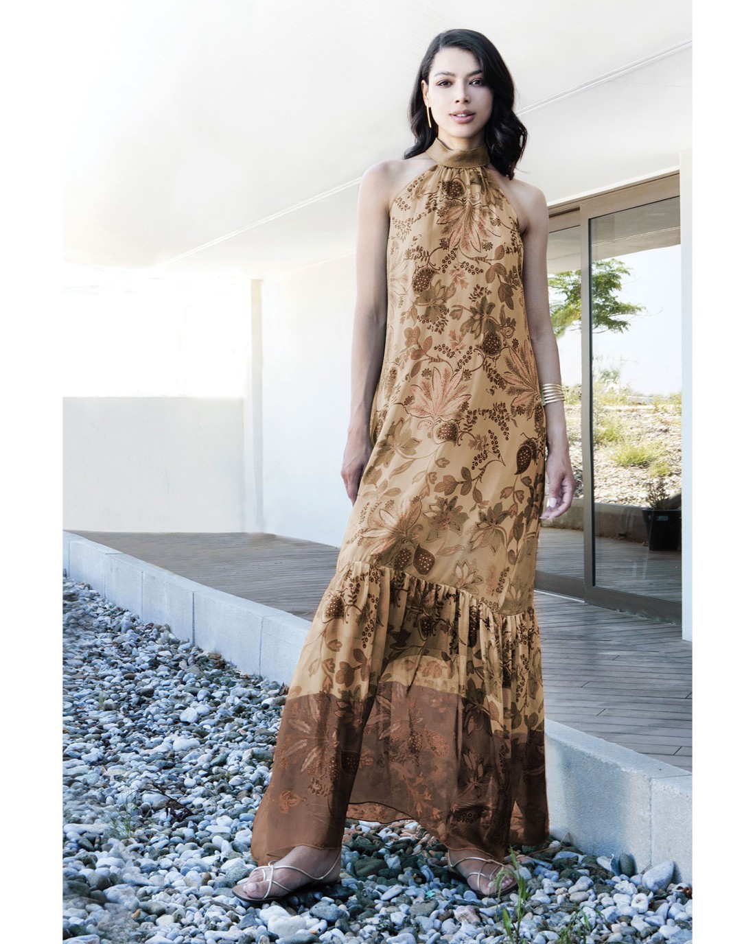 SS63189KF-MULTICOLORED MOCCA-1100x1376h Φόρεμα εξώπλατο εμπριμέ καφέ μόκα - Image 1