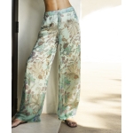 Εμπριμέ μεταξωτό  παντελόνι πράσινο teal