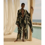 LACE μαύρο εμπριμέ μεταξωτό κιμονό με ζώνη