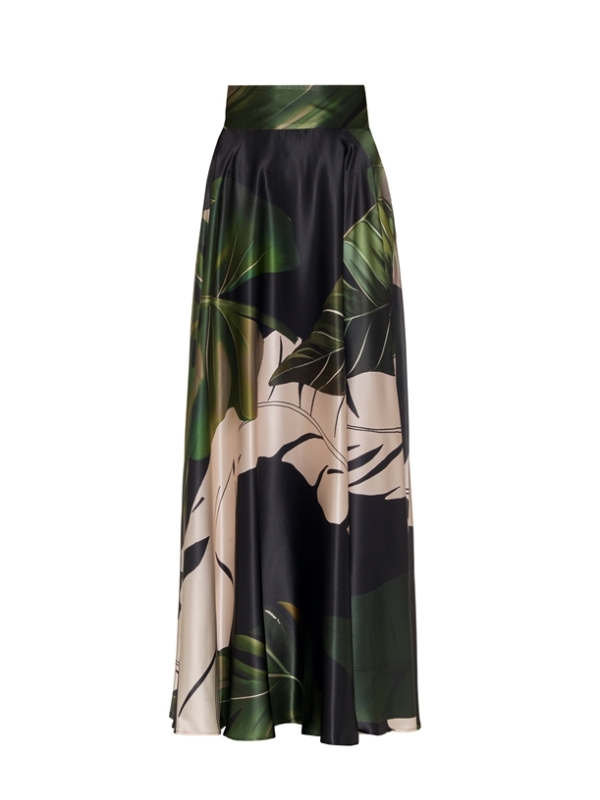 LACE πράσινη εμπριμέ μεταξωτή μάξι φούστα