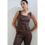 Μπλούζα μονόχρωμη αμάνικη σοκολά