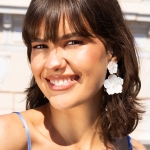 Σκουλαρίκια Psoma κρεμαστό διπλό λευκό λουλούδι - Image 3