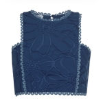 Lace μπλε βαμβακερό μπροντερί αμάνικο κροπ τοπ