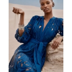LACE μπλε βαμβακερό μπροντερί μάξι φόρεμα με ζώνη