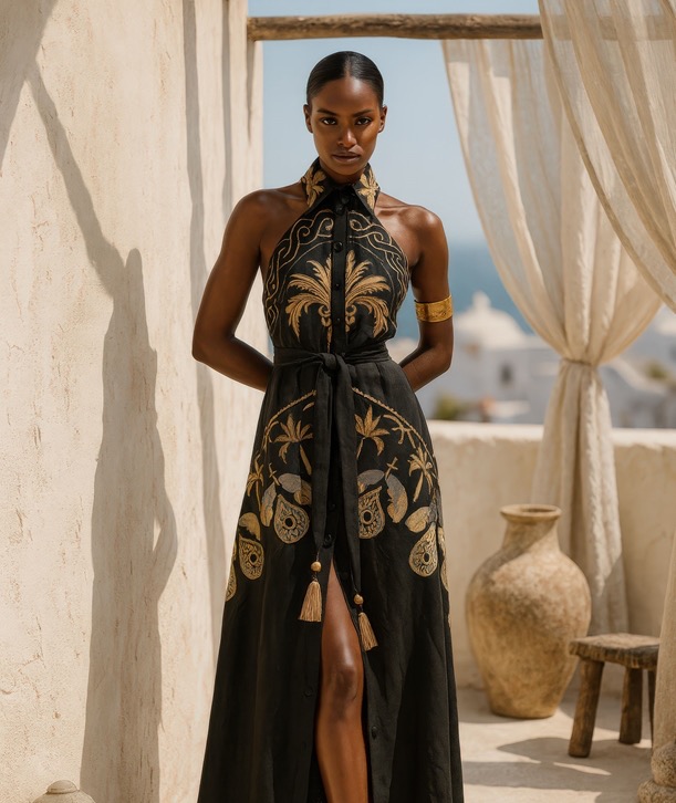 Image 5 LACE μαύρο λινό μάξι σεμιζιέ φόρεμα με κέντημα - Image 1