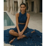 Lace μπλε βαμβακερό μπροντερί αμάνικο κροπ τοπ - Image 2