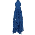 LACE Μπλε βαμβακερό μπροντερί μάξι φόρεμα με ανοιχτή πλάτη - Image 3
