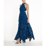 LACE Μπλε βαμβακερό μπροντερί μάξι φόρεμα με ανοιχτή πλάτη