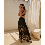 LACE Μαύρο λινό cut-out μάξι φόρεμα με κέντημα - Image 2